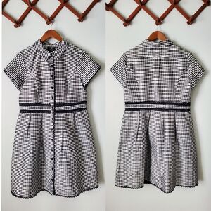 Adrianna Papell | Gingham Tafetta Lace Trim Collared Shirt Midi Dress